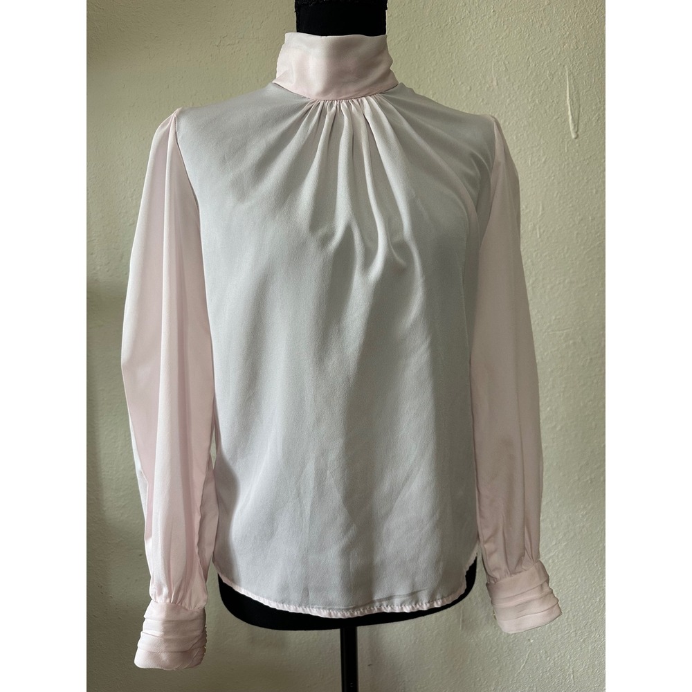 Michelle Stuart Vintage Pink High Neck Pleated Blouse Size 6 Style 358